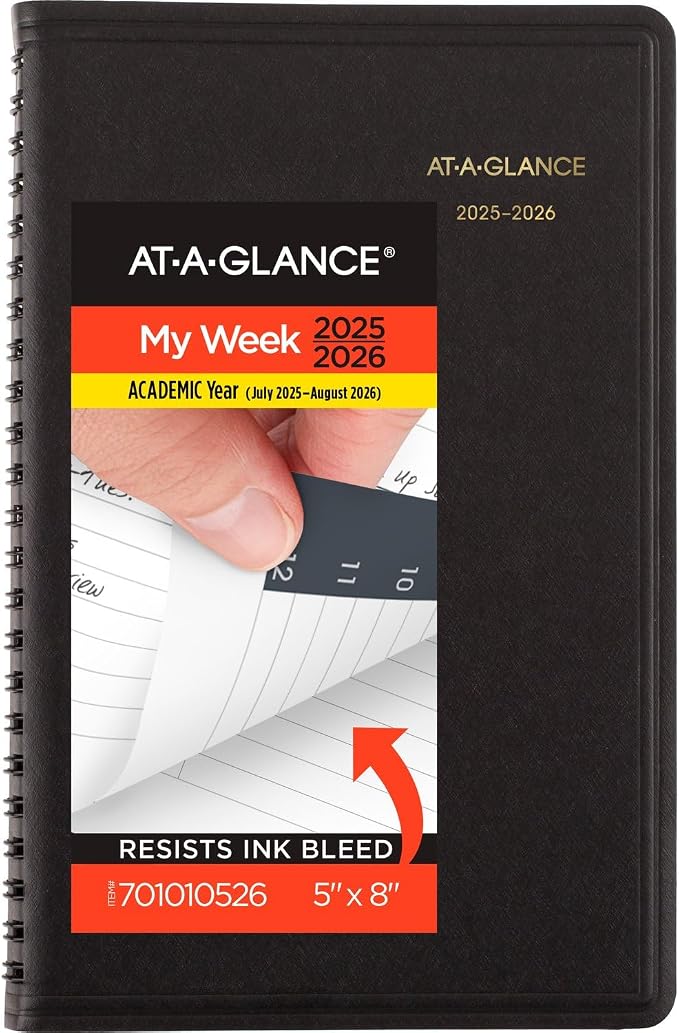AT-A-GLANCE Planner 2025-2026 Academic, Weekly, 5" x 8", Small, Flexible Cover, Black (7010105)
