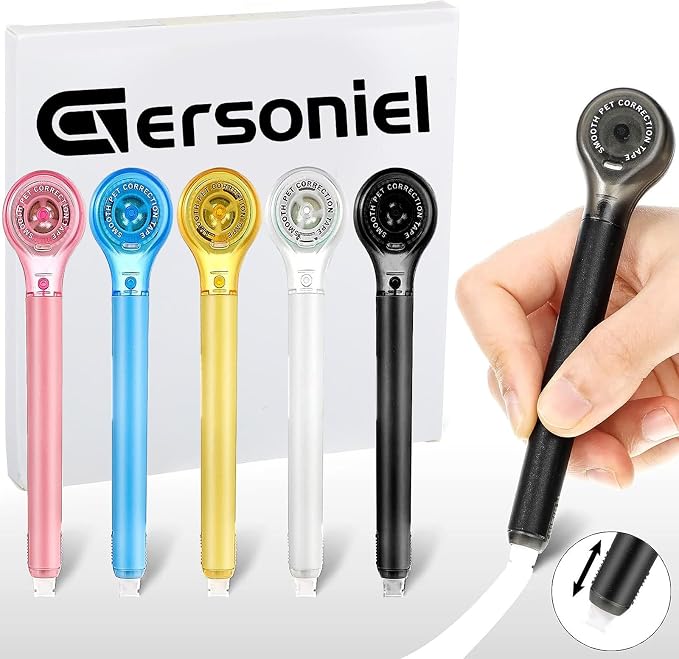 Gersoniel 5 Pack Correction Tape Pen Correctional Ink Tape Push Pull Protective, Easy to Use Applicator for School Office Supplies, 0.2 x 236 Inch (Bright Colors)