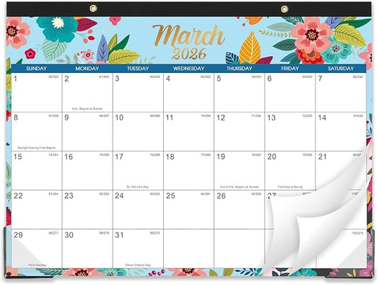 Desk Calendar/Calendar 2026-2027- Calendar 2026-2027, 12 Monthly Desk/Wall Calendar 26-27 Until December 2026,12" x 15", Thick Paper with Corner Protectors, Large Ruled Blocks - Floral