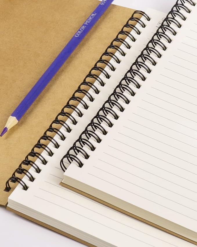 Dynta Spiral Notebooks A5 Lined 5Pcs College Ruled Journals Bulk Thick Paper for Work, Study, Notes Taking, Gifts 120 Pages/60 Sheets Kraft Brown