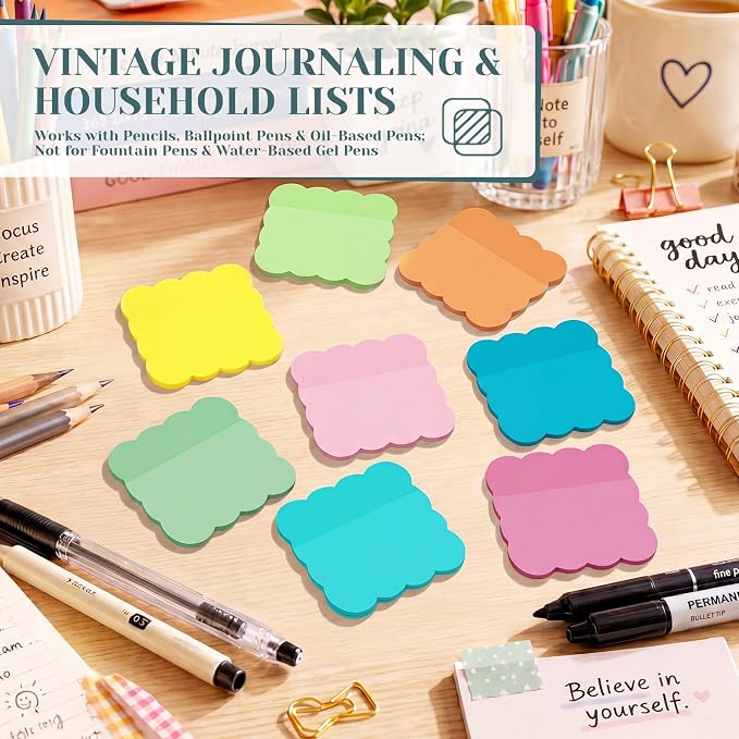 Eaasty 400 Sheets Transparent Scalloped Sticky Notes 2.8x2.8 Clear Sticky Notes 8 Pads Cute Wavy Translucent Pads Waterproof See Through Note for Bible Study Annotation School Office(Bright Colors)