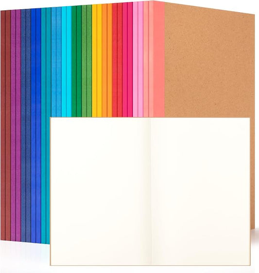 30 Pack Blank Notebook Journals Bulk, A5 Unlined Paper Composition Notebook, 8.3”x 5.5”, Kraft Cover with Rainbow Spines, 15 Colors 60 Pages for School Office Travel