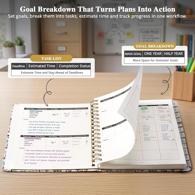 JoyCat Academic Planner 2026-2027, A5 Weekly & Monthly, Wildflowers | July 2026-June 2027 A5 planner combines weekly and monthly layouts, tabs, grid notes and sticker sheets.