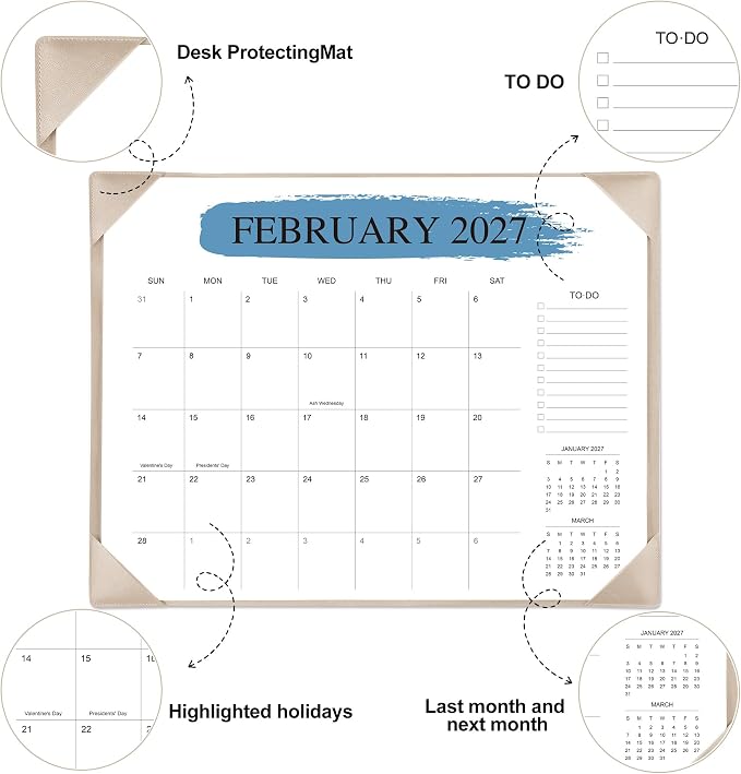Desk Calendar 2026-2027 with Desktop Mat （22" x 17"）– Jul. 2026 - Dec. 2027 (Apricot)