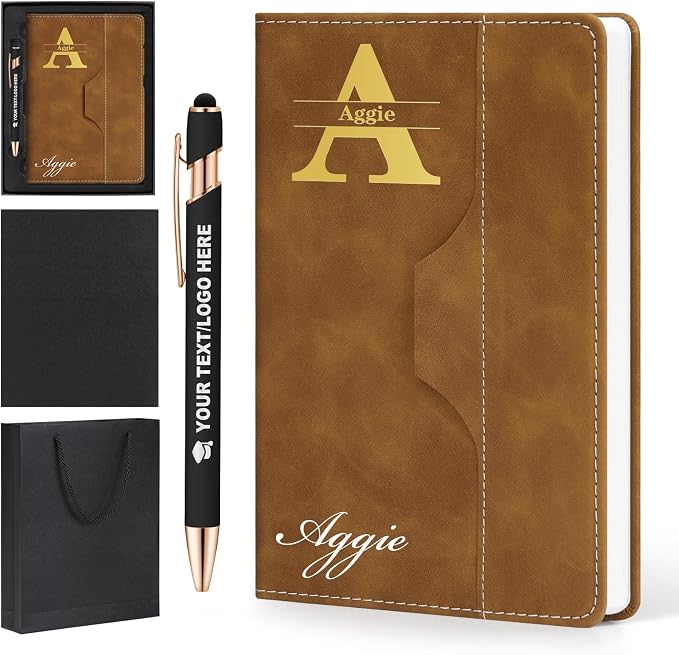 ENOMY Personalized Notebook Journal with Pen & Gift Box Custom Notebook A5 Hardcover Notebook Set for Men Women Lined Journal for Work College Graduation Xmas Gifts (Brown)
