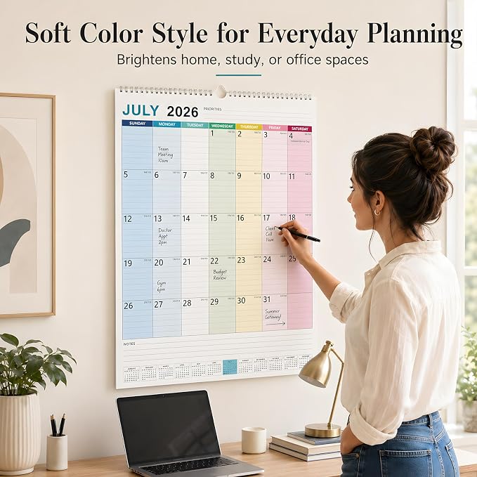 Large Wall Calendar 2026-2027, 18 Month Vertical Wall Calendar Jul 2026 – Dec 2027, 15" x 22" with Thick Paper & Large Blocks for Home Office Colorful