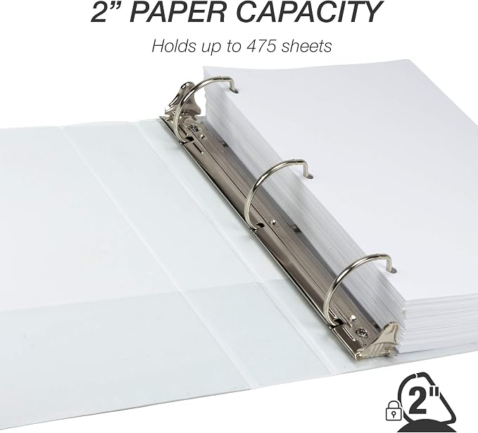 Samsill Durable 2 inch 3 Ring Binder, D Ring Binder, 100% Recycled Chipboard, White