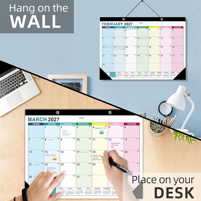COMIX Desk Calendar 2026-2027, 17" x 12" Monthly Desktop Planner Pad with Frosted Cover, 18 Months July 2026 to December 2027, Thick 120 GSM Paper for Office School Home