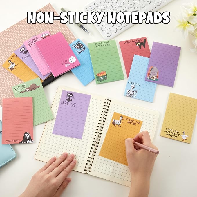 12 Pack Funny Notepads, 5x3 Inches Sarcastic Note Pads Memo Fun Office Gifts for Coworkers Work Women Men Employee Teacher Boss Desk Accessories Gifts(Funny,Multicolor)