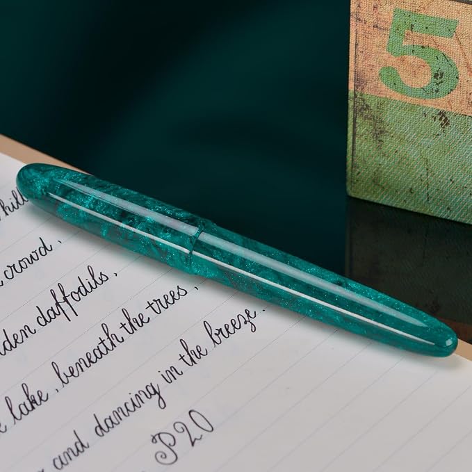 Asvine C80 Fountain Pen #8 Stub 1.1mm Nib Large Handcraft Calligraphy Art Drawing Pen with Converter Pen Case Collection Set (Green Glitter)