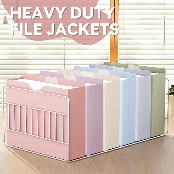 Plastic 3 Inch File Jackets Letter Size,Heavy Duty Expansion Pocket | 12 Pack Manilla Pocket Folders,Expandable File Jackets for Document,Straight Cut Tabs,Pastel Poly Job Folder File Jacket