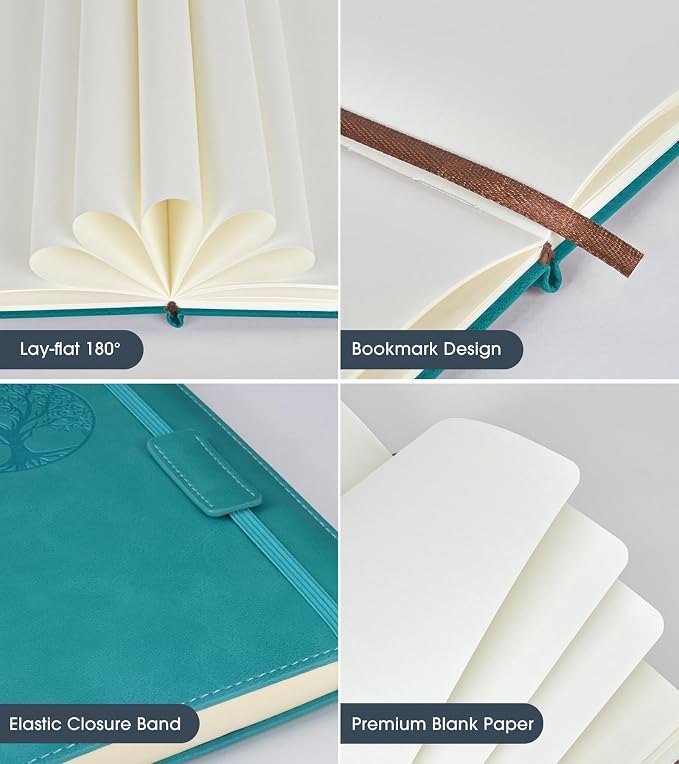 Biuwory A5 Hardcover Blank Journal Notebook, Leather Sketchbook for Drawing | 140 Unlined Pages Vintage Notebook, 5.7"×8.3" Travel Diary for Work, School, Art Journal, Daily Writing for Women & Men