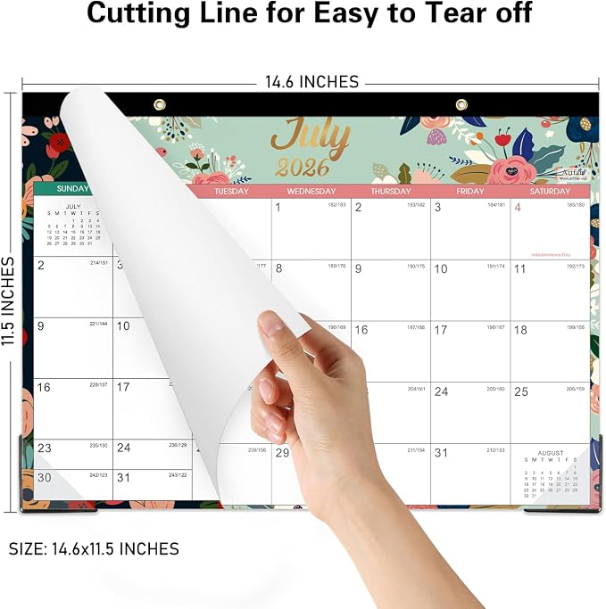 Desk Calendar/Calendar 2026-2027- Calendar 2026-2027, 12 Monthly Desk/Wall Calendar 26-27 Until December 2026,12" x 15", Thick Paper with Corner Protectors, Large Ruled Blocks - Floral