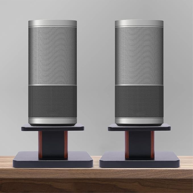 Universal Speaker Stand Pair, H6in Desktop Bookshelf Speaker Stands Holder for Surround Sound Studio Monitors Up to 33lbs, for Home Theater Living Room Floor, Black & Brown