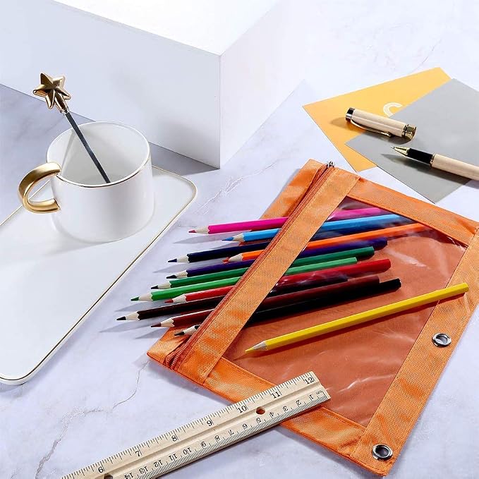 Pencil Pouch 3 Ring, Zipper Pencil Pouches Case Binder Cosmetic Bag Black 2 Pack
