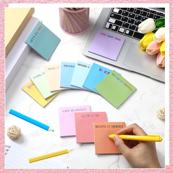 Yinder 24 Pcs Inspirational Sticky Notes, Back to School Supplies, Cute Motivational Sticky Notes Pad Employee Appreciation Gifts Bulk for Teacher Coworker Office 3 x 3'' (Motivational,Gentle Color)
