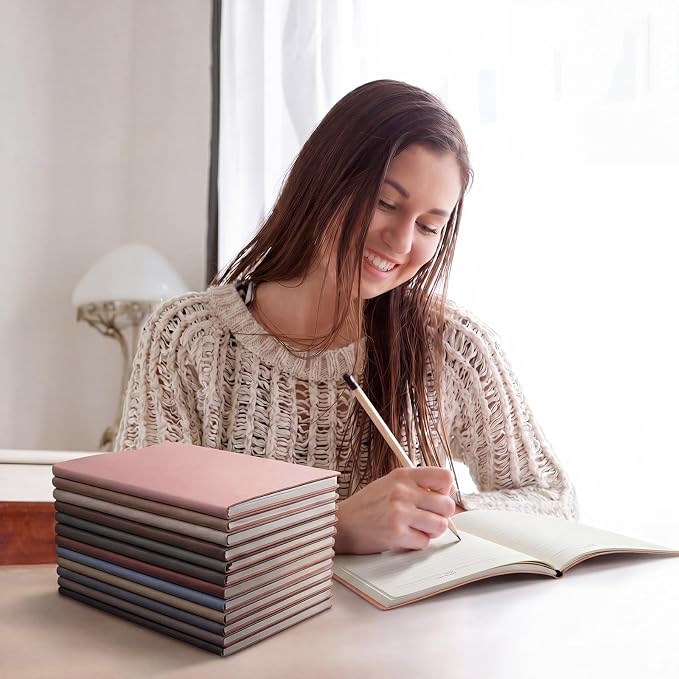 PerKoop 60 Pcs A5 PU Leather Journals for Laser Engraving, 8.1 x 5.6 Inch Lined Notebook Blanks 128 Pages, Lay Flat Ruled Writing Notebooks for DIY Crafting Office School Gifts (Morandi Color)