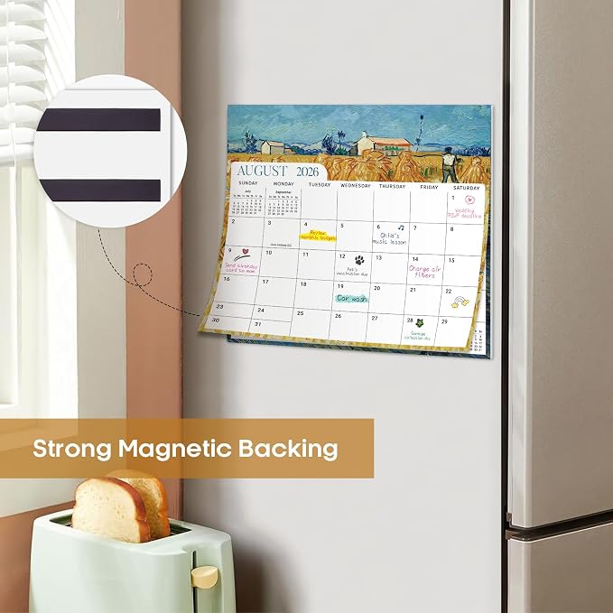 Aesthetic 2026-2027 Magnetic Calendar for Refrigerator, 21-Month Fridge Calendar Magnet from April 2026 to December 2027, Easy Organizing, Van Gogh