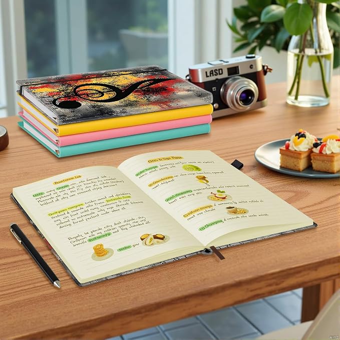 Hardcover Executive Notebooks, A5 PU Leather Lined Journal Notebook, 200 Pages Thick Paper Subject Notebooks for School,Work,Home Writing Business Notebook, Diary Book ，Gold Music Notes