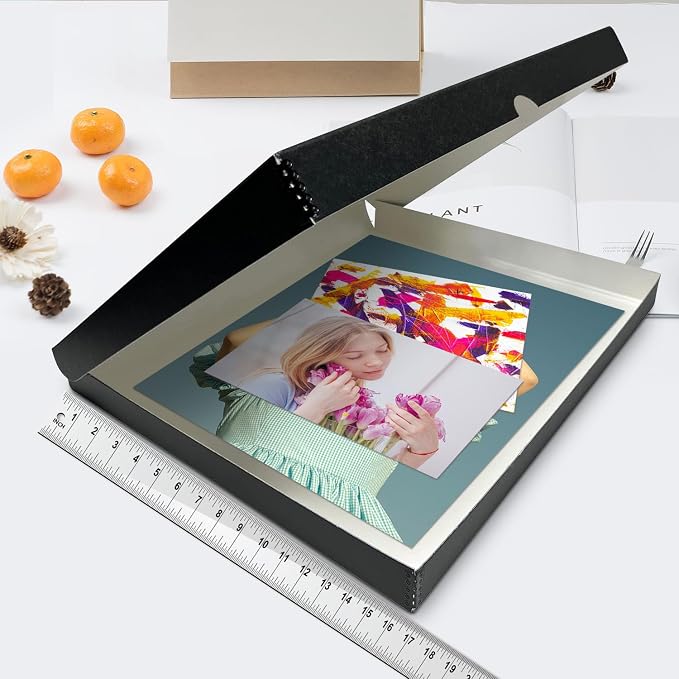 Lineco Clamshell Archival Storage Box, 16.5x20.5x1.75 In, Black, Pack of 2 | Acid-Free with Metal Edge Boxboard, Organize and Store Photos Documents Cards Negatives Magazine Prints Family Records DIY