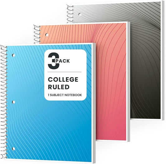 Oucaru College Ruled Spiral Notebooks, 8x10.5 Subject Notebook for School | 5 Pack 1-Subject Notebooks with 70 Sheets Per Book, 3-Hole Punched Lined Paper, for Writing Journal, Home & Office