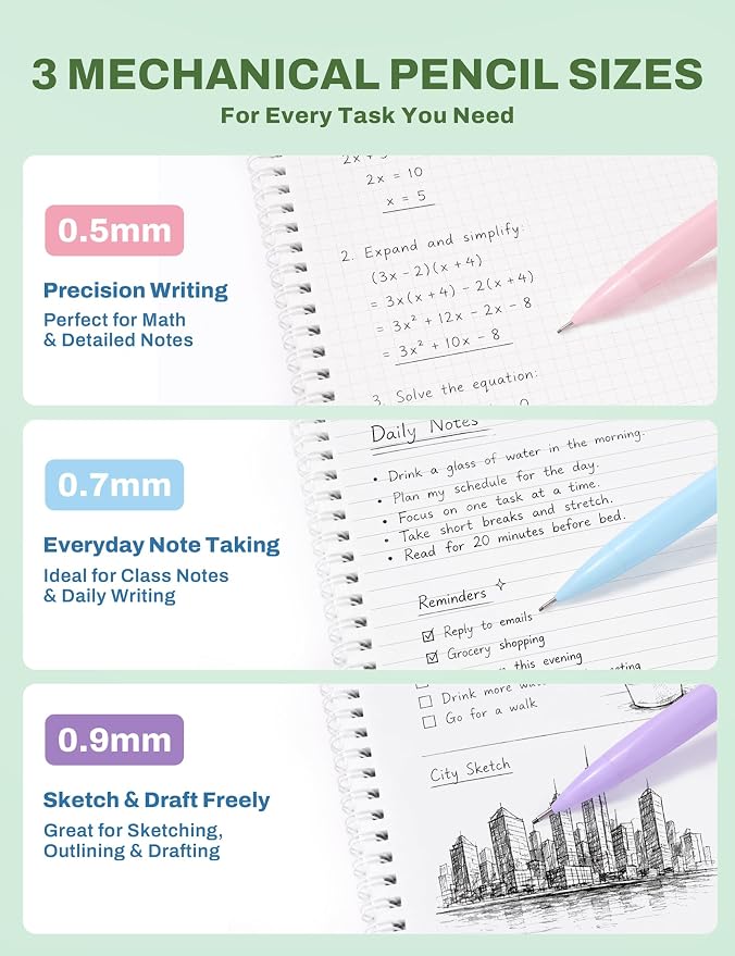 SUNEE 35PCS Aesthetic Stationery Set with Cute Pencil Case, Pastel Highlighters, Black Gel Pens, Mechanical Pencils & Refills, College School Supplies for Students Girls Green