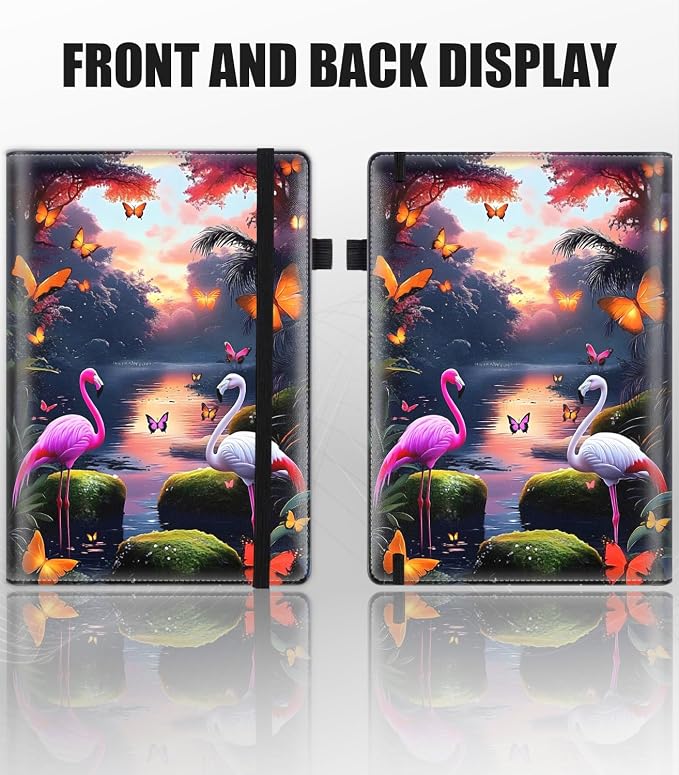 Hardcover Executive Notebooks, A5 PU Leather Lined Journal Notebook, 200 Pages Thick Paper Subject Notebooks for School,Work,Home Writing Business Notebook, Diary Book ，Pink Flamingo