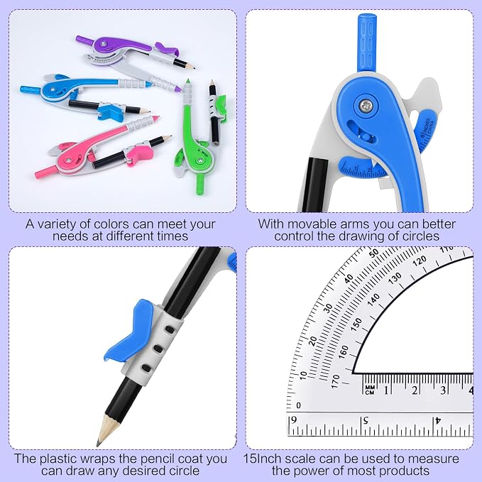 Seajan 24 Sets Compass and Protractor Set Geometry Compass with Pencil 6 Inch Drawing Tool Protractor for Geometry Bulk for Office Drafting Drawing