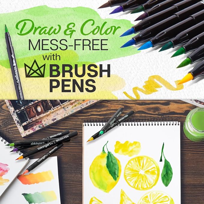 KINGART Pro Brush Pens, 24 Colors for Real Watercolor Painting with Flexible Nylon Brush Tips, Paint Markers for Coloring, Calligraphy and Drawing for Artists and Beginner Painters