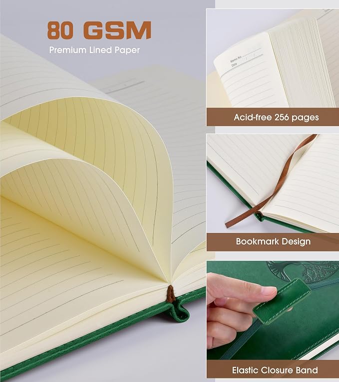 Biuwory Leather Journal Notebook, 256 Thick Lined Pages, Hardcover 8.6"×11" | A4 Large Vintage Journal for Women Men,Work,School,Business,Travel Diary,Note taking,College Ruled Writing,Daily Journaling