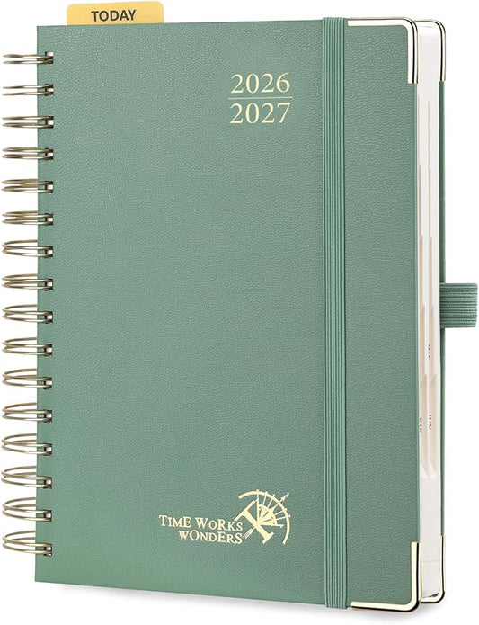 POPRUN 2026-2027 Daily Planner One Page Per Day, 5.75" x 8.5", Academic Daily Calendar Book with July 2026 to June 2027, Hardcover Appointment Book with Hourly Time Slots, Spiral Bound, Monthly Tabs - Midnight Green