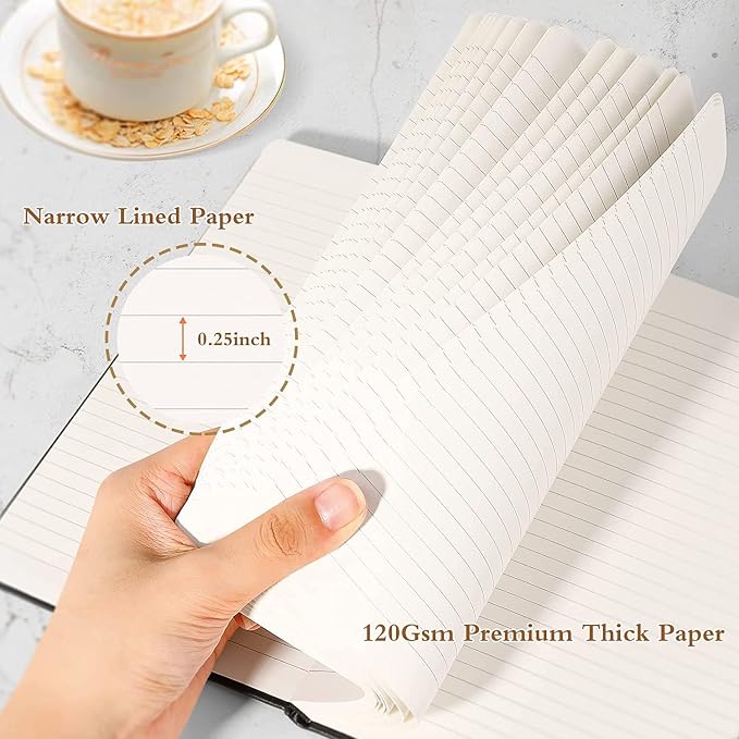 Huhuhero Lined Journal Notebooks for Work, College Ruled 5.25"×8.25", Black | Hardcover Notebooks for Women Men, 120Gsm Thick Ink-proof Paper for Note Taking Writing, Office School Supplies (1, Black)