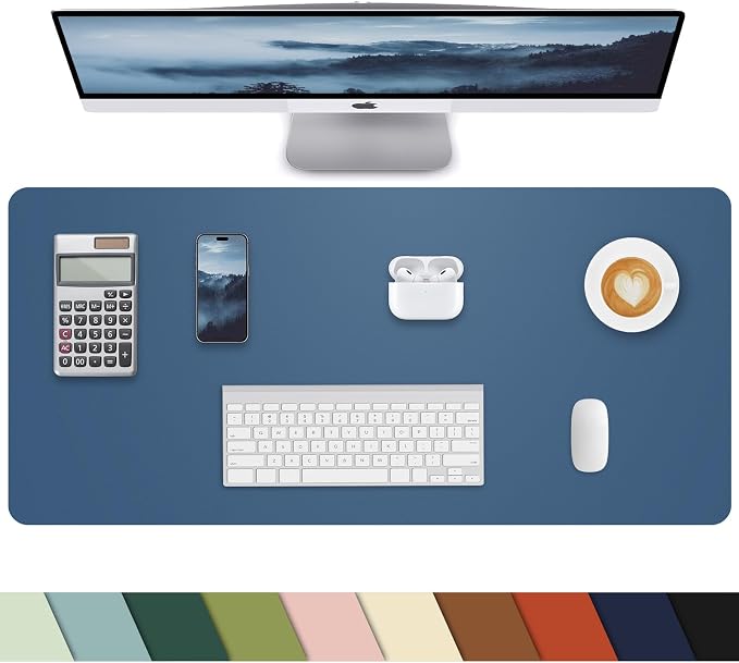 Pu Leather Desk Protector, Non-Slip Laptop Mat - Waterproof Writing Pad for Office/Home (23.6"x13.8", Grey Blue)
