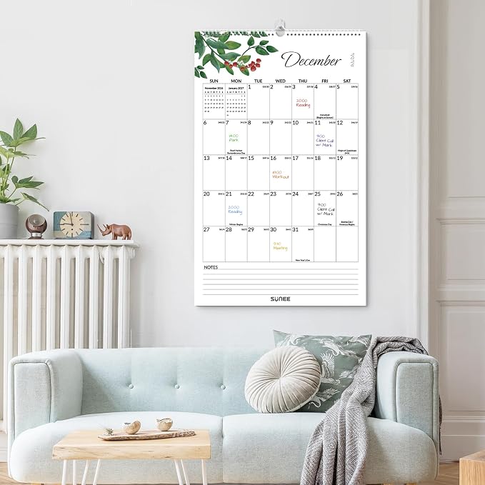 SUNEE 2026-2027 Wall Calendar Extra Large 17"x27", 21 Month July Calendar (Ends March 2028),Vertical Monthly for Wall, Greenery
