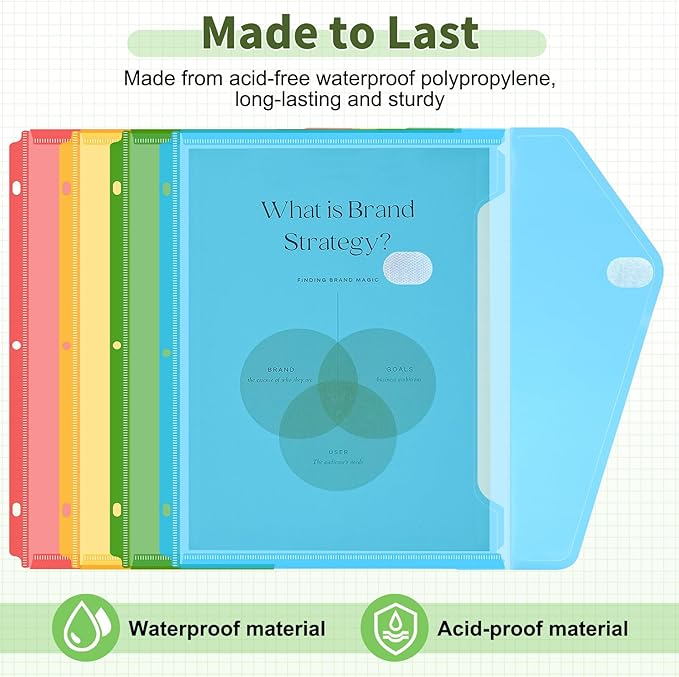 Sooez 30 Pack Binder Folders Organizer with Staggered Closures, Super Heavyweight Binder Pockets for 3 Ring Binders, High Capacity Binder Pouch, Side Loading, School Supplies, Letter Size, 5 Color
