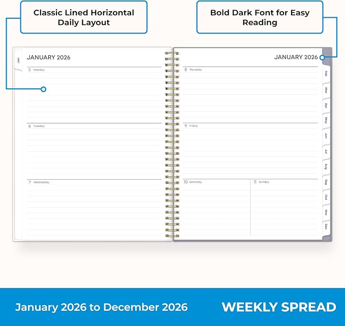 Blue Sky 2026 Weekly & Monthly Planner Calendar, 8.5"x11", Tula | January 2026 - December 2026, Flexible Cover, Durable Twin Wire Binding, Laminated Tabs, Storage Pocket