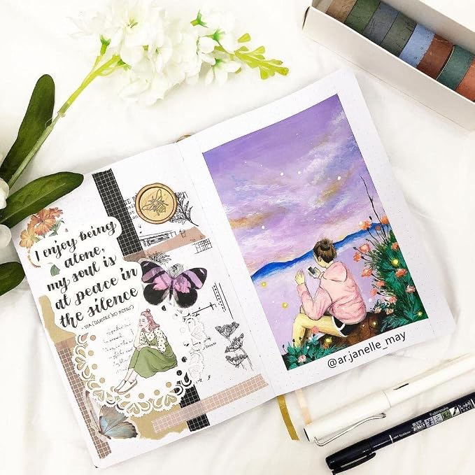BUKE Dotted Notebook Journal 180GSM Bamboo Thick White Paper 160 Pages 5 * 5MM Dot Grid, Lay Flat Binding,Colored Silver Edges, Bookmarks and Expandable Back Pocket (BKP-4) ROSE