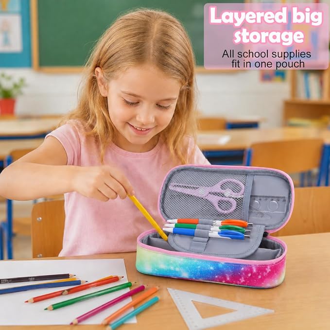 RHCPFOVR Kids Pencil Case for Girls-Soft Zipper Large Capacity Pencil Pouch for Girls Pencil Case for School Pencil Bag for Toddler (Rainbow Unicorn Flower)