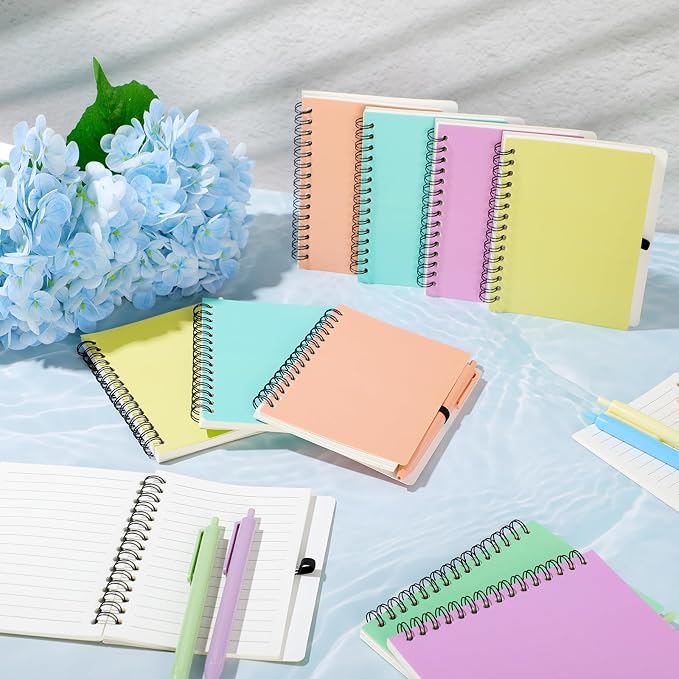 Resurhang 15 Sets Small Notebook Journal with Pen Bulk 4.5 * 5.5 Inch Pocket Size Spiral Lined Notepad for Women Men 100 Pages Notebook Employee Appreciation Gift for Work Study (Pastel)