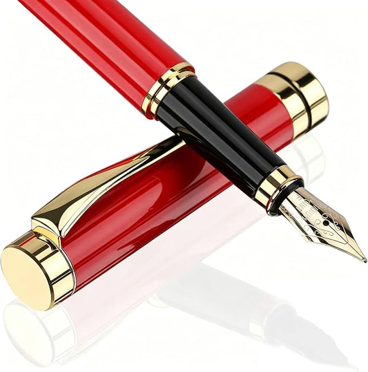 Tiankool Luxury Fountain Pen,Fine Nib, Exquisite Pen Gift Set for Men&Women-Includes 10 Ink Cartridges&Ink Converter- Nice Pens - Red