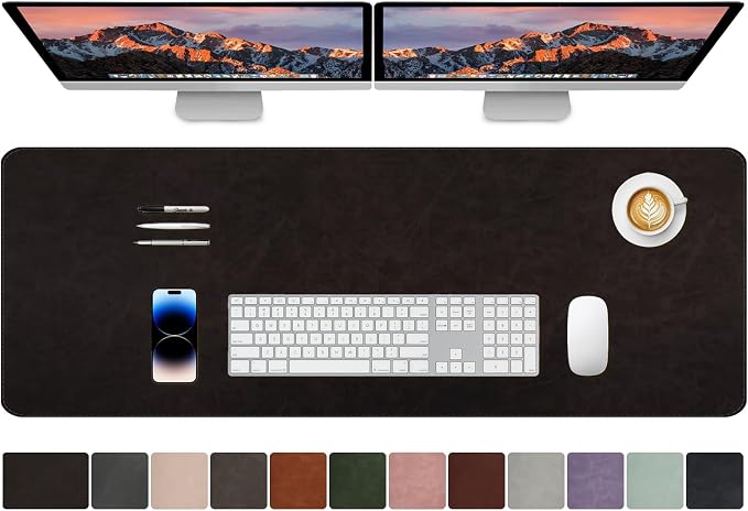 CHEERYGOO Faux Leather Desk Mat - Waterproof Mouse Pad, Non-Slip PU Leather Blotter, Writing Surface for Office and Home 47"x17" XXL Black