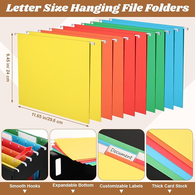 Qeeenar 2 Pcs Desktop Hanging File Organizer Box with 10 Pcs Multicolor Hanging File Folders Letter Size Folder Storage Portable Storage Cabinets Document Holder for Office Supplies Home