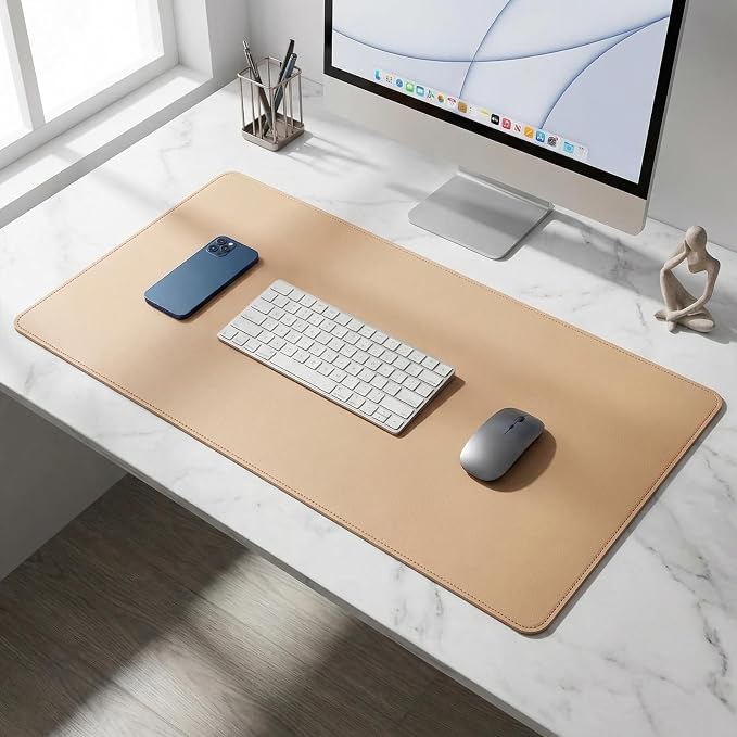 Desk pad mat,Mouse Pad,Office Desk Mat, Non-Slip PU Leather Desk Blotter,Desk pad,Waterproof Keyboard mat for Office/Home/Decor (Khaki,27.58'' x 40.19'')