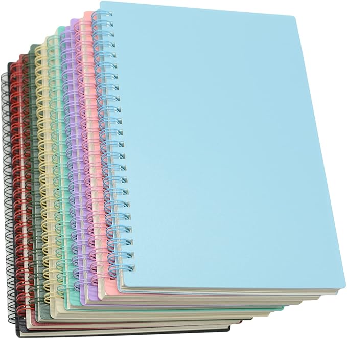 Yansanido Spiral Notebook, 8 Pcs A5 Thick Plastic Hardcover 7mm College Ruled 8 Color 80 Sheets -160 Pages Journals for Study, Work, Travel and Notes (A5, 8 Pcs 8 Color)