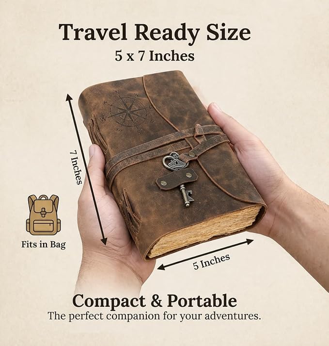 cuero C Compass Vintage Leather Journal - Antique Handmade Leather Bound journal with deckle edge paper Diary - Leather Sketchbook - Drawing Journal Notebook - Great Gift Men And Women (5X7 Inch)