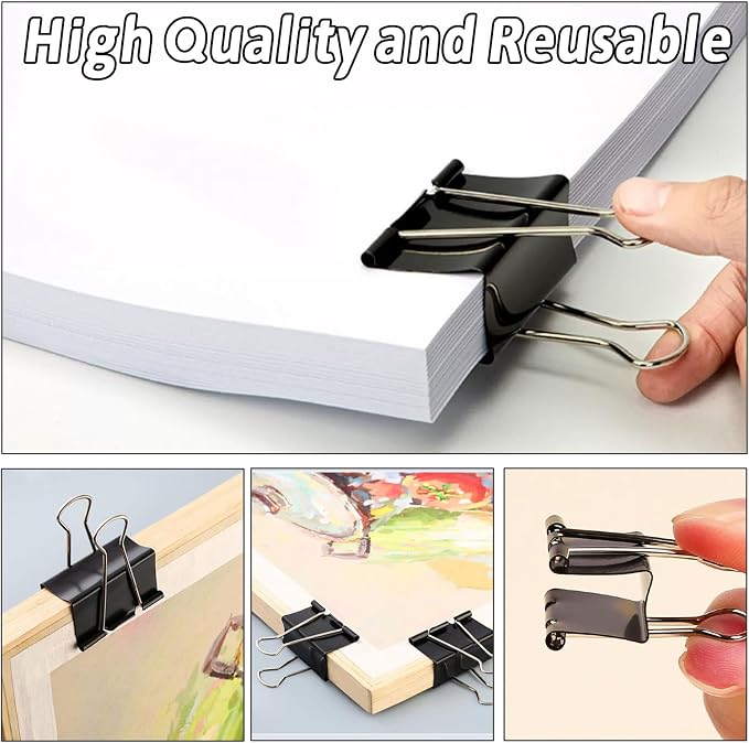 80 PCS Large Binder Clips 2 Inch(40Pcs) and 1.6inch (40Pcs), Jumbo Binder Black Paper Clamps Document Clips, Assorted Binder Clips for Office and Home Supplies