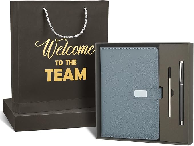 Sayglossy New Employee Welcome to The Team Gift Sets Notebook and Pen Welcome to The Team Box Employee Appreciation Gift Sets for New Office Worker(Gray)