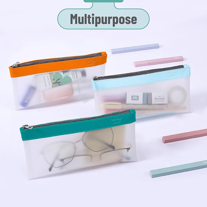 Mr. Pen- Clear Pencil Pouch, 8.50"x4.25", 3 Pack, Durable TPU Material | Medium Water-Resistant Pencil Bags with Smooth Zipper, Multipurpose Clear Pouch for Stationery, School, Office