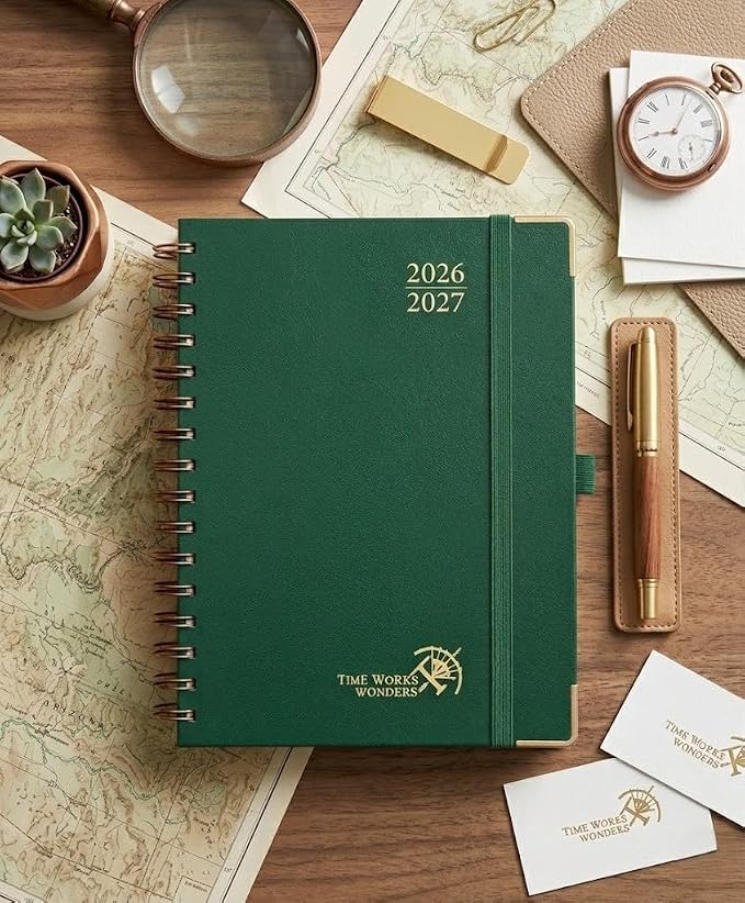 POPRUN 2026-2027 Weekly Planner 6.25" x 8.5" Weekly and Monthly Planner | Jul 2026 - Jun 2027 Daily Agenda Book with Hourly Schedule, Tabs, Hardcover, School and Office Supplies- Dark Green