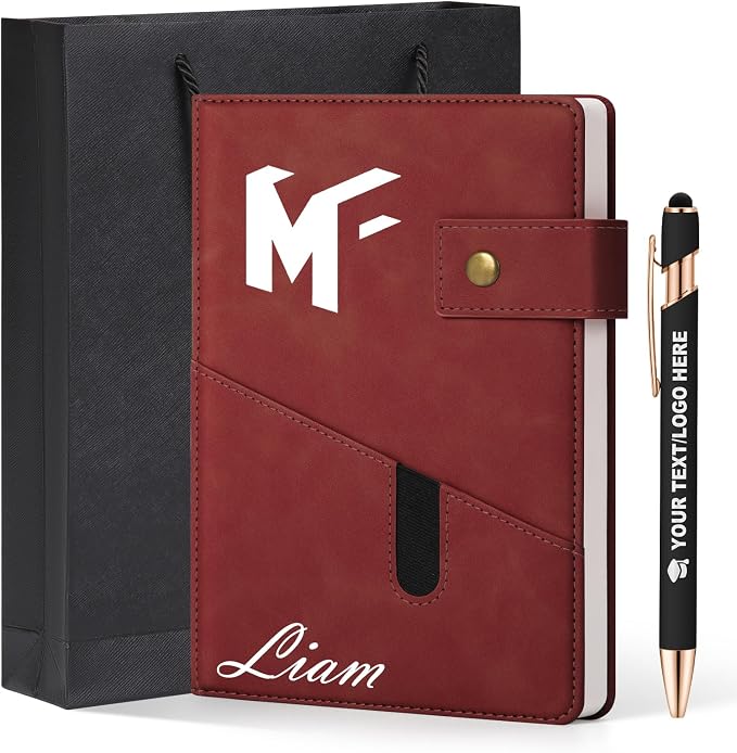ENOMY A5 Personalized Notebook Journal with Pen & Gift Set Custom Hardcover Notebook 200 Pages Thick Daily Diary for Men Women Lined Journal for Work College Travel Writing, red